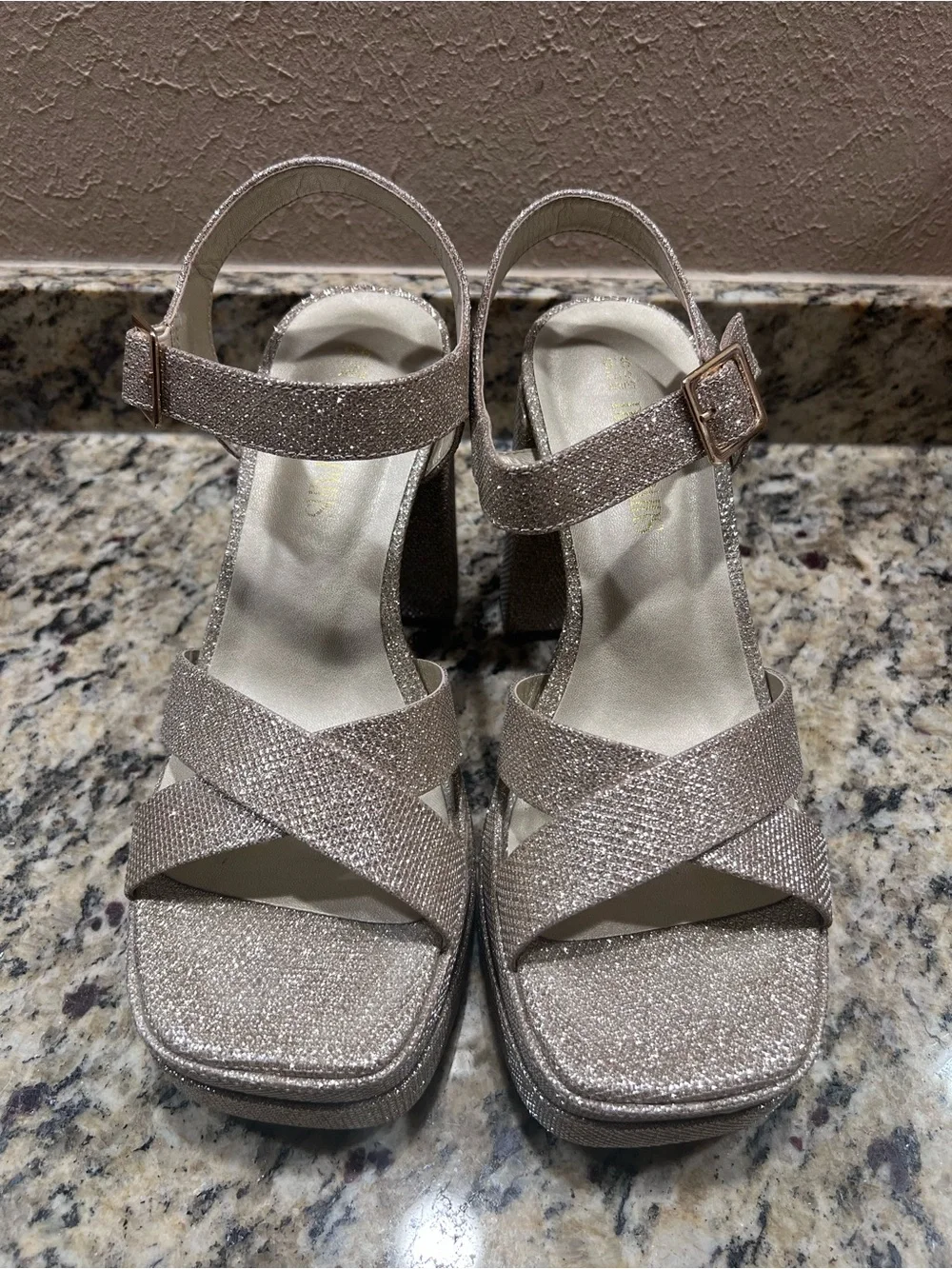 DREAM PAIRS Gold Glitter Platform Chunky Heels Sandals Y2K